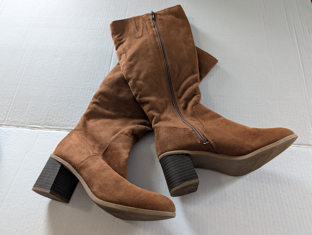 Target Women's Brown Knee-High Block Heel Boots - Size 5WC (Wide Calf) - Good