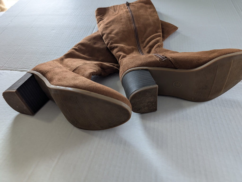 Target Women's Brown Knee-High Block Heel Boots - Size 5WC (Wide Calf) - Good